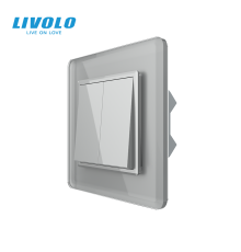 Двоклавішний перехресний вимикач LIVOLO сірий 2.5D скло