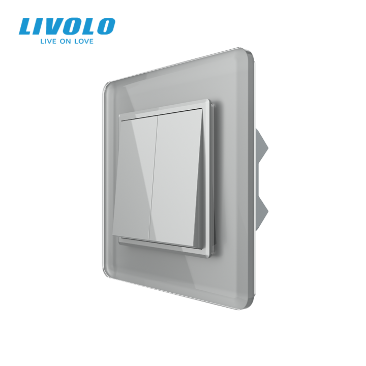 Двоклавішний перехресний вимикач LIVOLO сірий 2.5D скло · LIVOLO · VL-C7FC2MM10A-2IS05