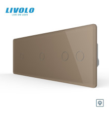 Сенсорний димер LIVOLO 4 сенсори (1-1-2), золотий 2.5D, скляна панель, 2A 230V