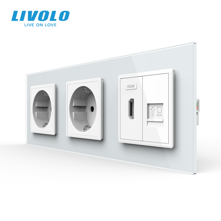 Розетка LIVOLO з HDMI і Інтернет RJ-45, біла, настінна, скляна рамка · LIVOLO · VL-C7FCTC16A/FCHD/FCCP-6WP