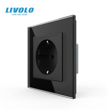 Електрична розетка з заземленням LIVOLO, чорна, скляна рамка, шторки, 250В 16А (VL-M7FCTC16A-2BP)