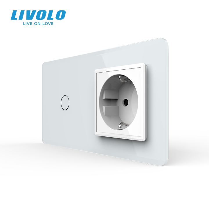 Сенсорний вимикач 1 сенсор 1 розетка LIVOLO білий 2.5D скло · LIVOLO · VL-C7FC1/FCTC16A-4WS05
