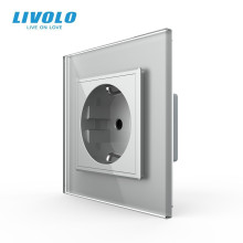 Електрична розетка з заземленням LIVOLO, сіра, скляна рамка, шторки, 250В 16А (VL-C7C1EU-15) · LIVOLO · VL-C7FCTC16A-2IP