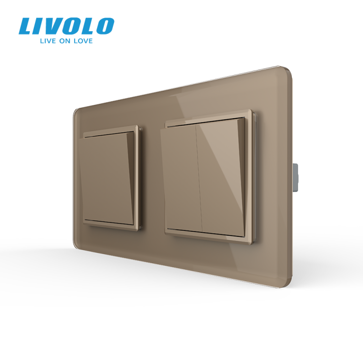 Трьохклавішний вимикач (1-2) LIVOLO золотий 2.5D скло · LIVOLO · VL-C7FC1MK/FC2MK-4AS05