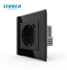 Електрична розетка з USB Type-C 18Вт для зарядки, з заземленням, LIVOLO, чорна, скляна рамка, 250В 16А (VL-C7CTF16A.UC18W-2BP)