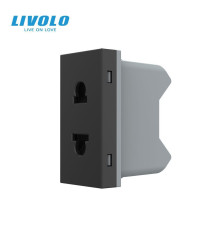 Універсальна розетка LIVOLO 2 в 1, чорна, без заземлення, з захисними шторками, модуль 0.5 поста, 16А 250В (VL-FCT25 16A-1BP)