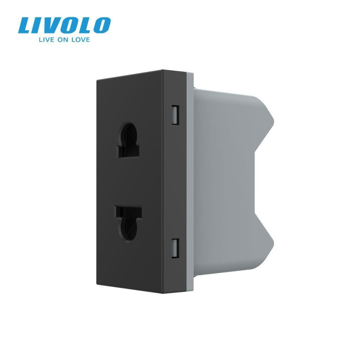 Універсальна розетка LIVOLO 2 в 1, чорна, без заземлення, з захисними шторками, модуль 0.5 поста, 16А 250В (VL-FCT25 16A-1BP) · LIVOLO · VL-FCT25 16A-1BP