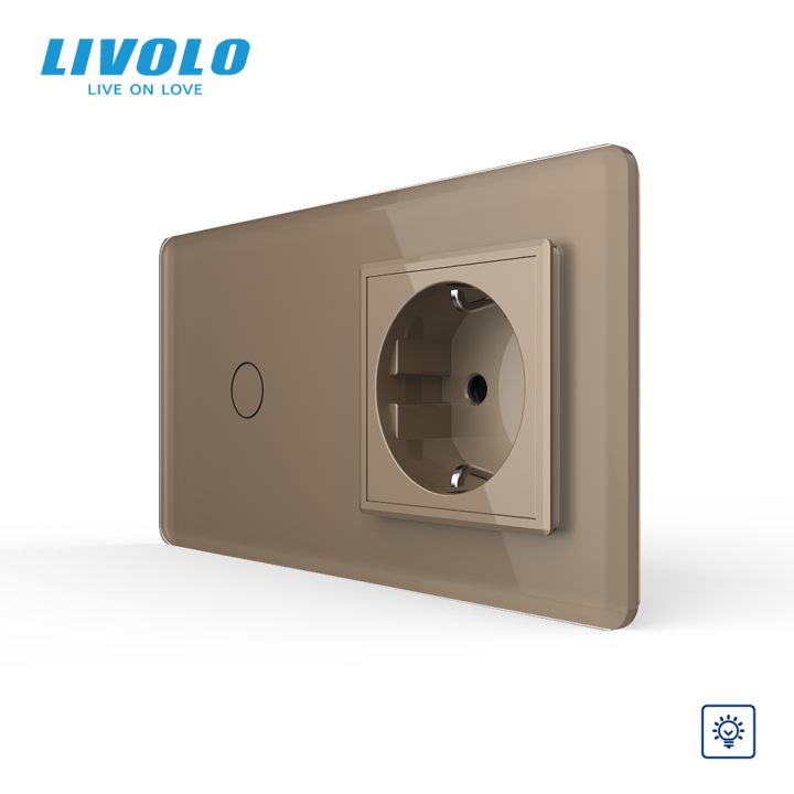 Сенсорний диммер 1 сенсор 1 розетка LIVOLO золото 2.5D скло · LIVOLO · VL-FC1D2/FCTC16A-4AS05