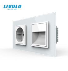 Розетка зі світильником для сходів і коридору LIVOLO, 2700K, 230В, 0.35Вт, біла, скляна рамка