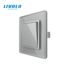 Двоклавішний прохідний вимикач LIVOLO сірий 2.5D скло