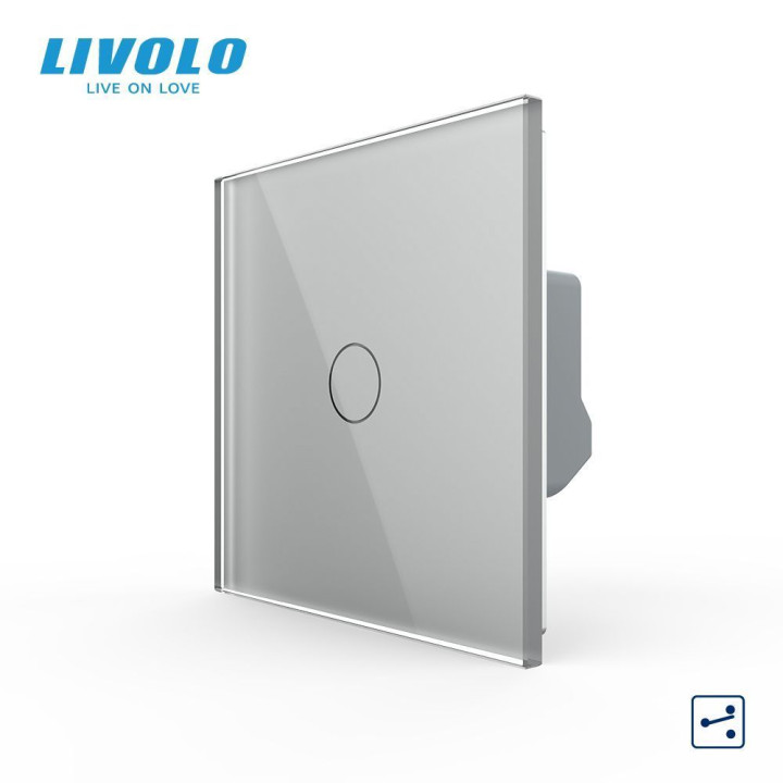Сенсорний вимикач LIVOLO, сірий скляний, прохідний / перехресний, 5А 230В, без нейтралі (VL-C7FC1S-2IP) · LIVOLO · VL-C7FC1S-2IP
