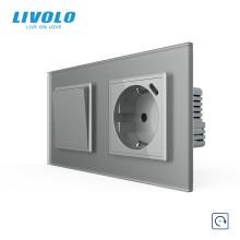 Вимикач без фіксації LIVOLO з розеткою та USB Type-C 18Вт, сірий матовый, скло, із заземленням і захисними шторками · LIVOLO · VL-C7FCMH2/FCTF16A.UC18W-4IS06