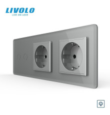 Сенсорний диммер 2 сенсори 2 розетки LIVOLO сірий 2.5D скло