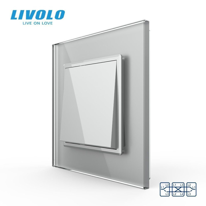 Одноклавішний перехресний вимикач Livolo сірий скло (VL-C7FCMM10A-2IP) · LIVOLO · VL-C7FCMM10A-2IP