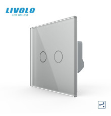 Сенсорний вимикач LIVOLO, 2-сенсорний, сірий скляний, прохідний / перехресний, 5А 230В, без нейтралі (VL-C7FC2S-2IP)