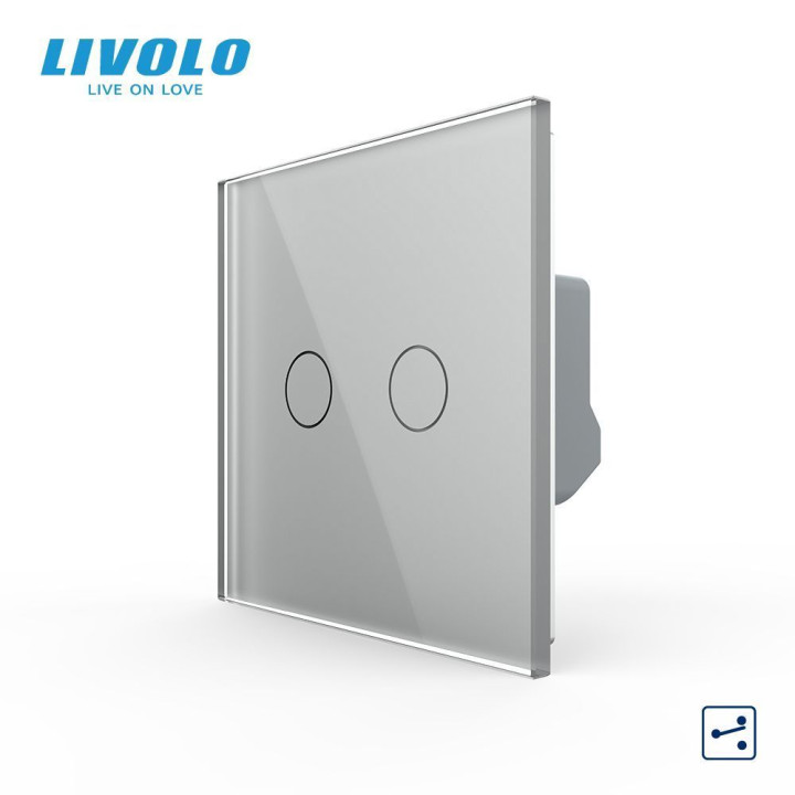 Сенсорний вимикач LIVOLO, 2-сенсорний, сірий скляний, прохідний / перехресний, 5А 230В, без нейтралі (VL-C7FC2S-2IP) · LIVOLO · VL-C7FC2S-2IP