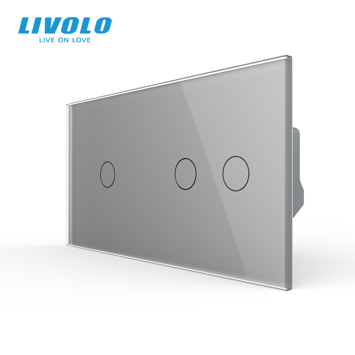 Сенсорний вимикач 3 сенсора (1-2) Livolo сірий скло (VL-C701/C702-15) · LIVOLO · VL-C7FC1/FC2-4IP