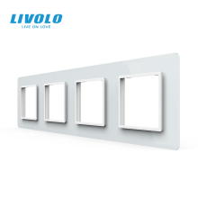 Рамка 4-постова LIVOLO, загартоване скло, біла 2.5D, 294×80 мм