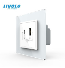 Розетка USB-A та USB-C з Power Delivery 36W Livolo білий скло (VL-C7FCUA18W.UC18W-2WP)