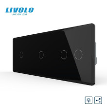 Сенсорний прохідний димер LIVOLO 4 сенсори (1-1-2), чорний 2.5D, скло, 2A 230V