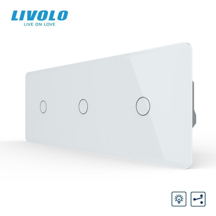 Сенсорний прохідний димер LIVOLO 3 сенсори (1-1-1), білий 2.5D, скло, 2A 230V · LIVOLO · VL-C7FC1SD/FC1SD/FC1SD-6WS05
