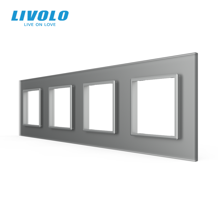Рамка 4-постова LIVOLO, загартоване скло, сіра матова, 294×80 мм · LIVOLO · VL-P7E/E/E/E-8IS06