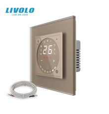 Wi-Fi терморегулятор сенсорний для електричної теплої підлоги LIVOLO, золотий матовий скляний