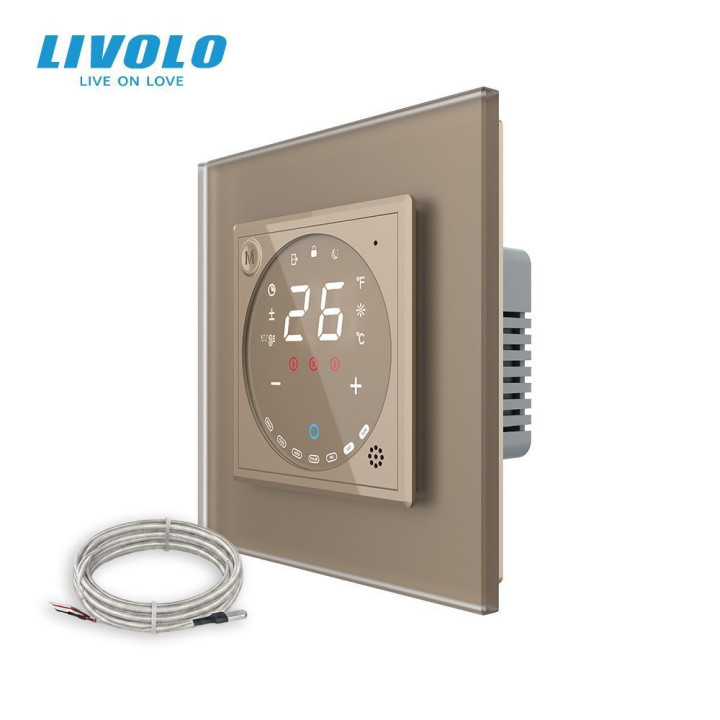 Wi-Fi терморегулятор сенсорний для електричної теплої підлоги LIVOLO, золотий матовий скляний · LIVOLO · VL-C7FCQ1Y/XQ001-2AS06