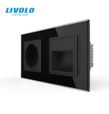 Розетка-світильник LIVOLO для сходів і коридору, 2700K, 230В, 0.35Вт, чорна, скляна рамка