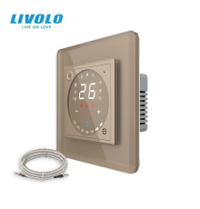 Wi-Fi терморегулятор сенсорний для електричної теплої підлоги LIVOLO, золотий 2.5D скляний