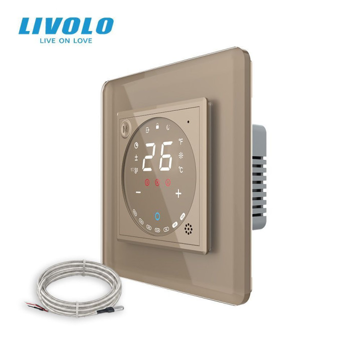 Wi-Fi терморегулятор сенсорний для електричної теплої підлоги LIVOLO, золотий 2.5D скляний · LIVOLO · VL-C7FCQ1Y/XQ001-2AS05