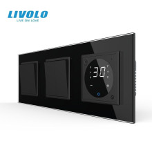 Терморегулятор сенсорний для теплої підлоги LIVOLO з 3-клавішним вимикачем (1-2), чорний, скляна рамка