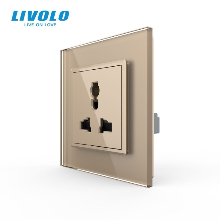 Розетка універсальна 12 стандартів в 1 Livolo золото скло (VL-C7C1C-13) · LIVOLO · VL-C7FCT22-2AP