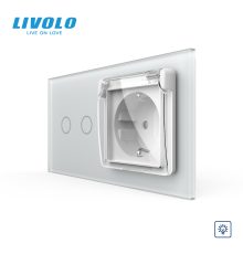 Сенсорний димер LIVOLO 2 сенсори з розеткою IP44 білий матовый, 16A 230V із заземленням, шторки