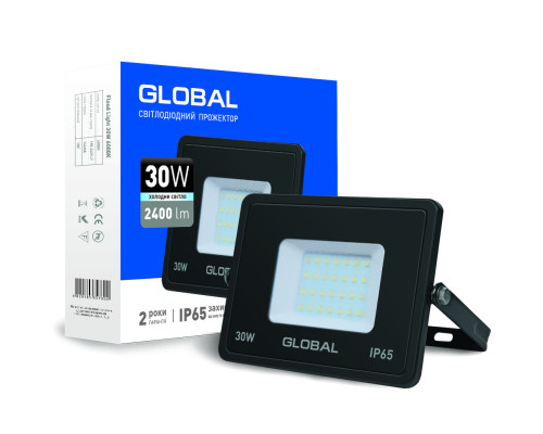Прожектор Global 30W 6000К (гартоване скло, IP65)