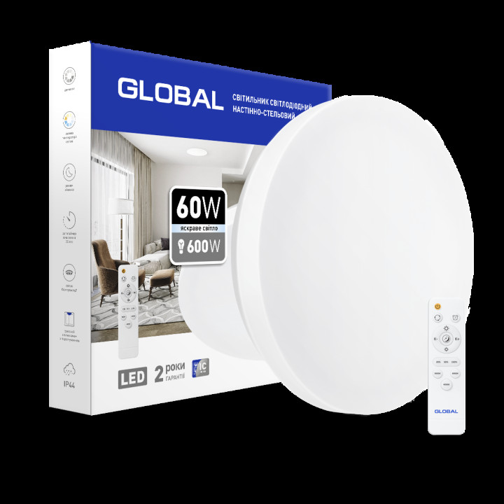 Розумний світильник Global 60W (пульт, діммінг, нічник, CCT 3000-6500K, IP44) коло · GLOBAL · maxus-1-gfn-60tw-01-c