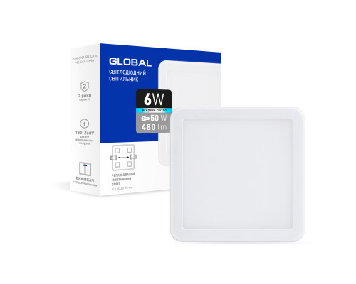 LED-світильник точковий врізний GLOBAL SP adjustable 6W, 4100K (квадрат)