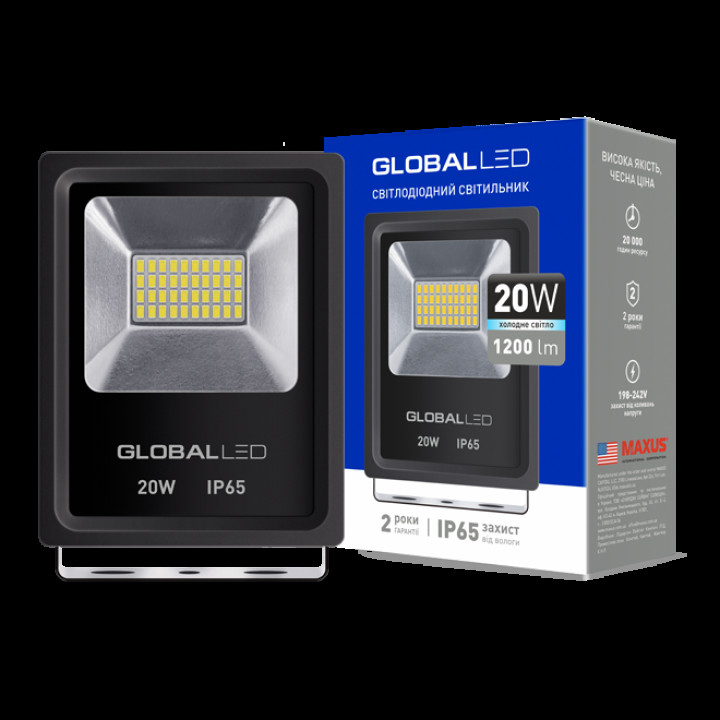 Прожектор Global FLOOD LIGHT 20W 5000K холодне світло (1-LFL-002) · GLOBAL · maxus-1-lfl-002