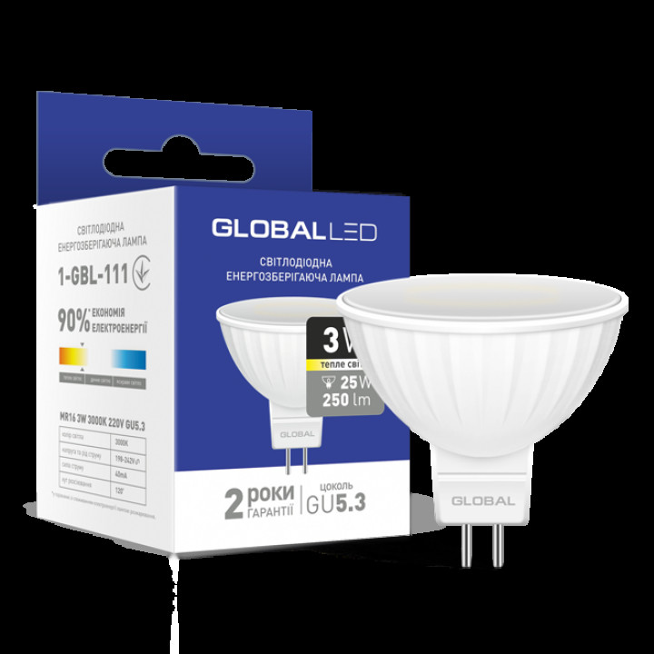 LED лампа Global MR16 3W тепле світло GU5.3 (1-GBL-111) · GLOBAL · led-lampa-global-mr16-3w-teple-svitlo-gu5-3-1-gbl-111