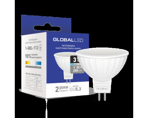 LED лампа Global MR16 3W яскраве світло GU5.3 (1-GBL-112)