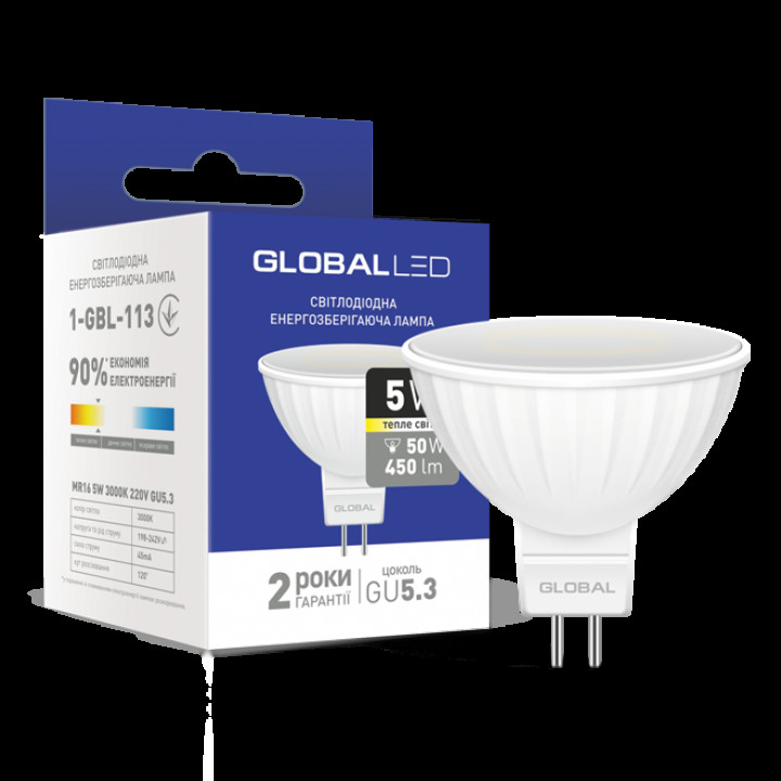 LED лампа Global MR16 5W тепле світло GU5.3 (1-GBL-113) · GLOBAL · led-lampa-global-mr16-5w-teple-svitlo-gu5-3-1-gbl-113