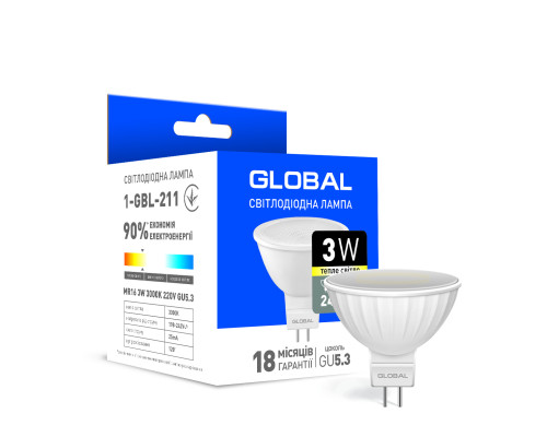 Світлодіодна лампа Global MR16 3W тепле світло GU5.3