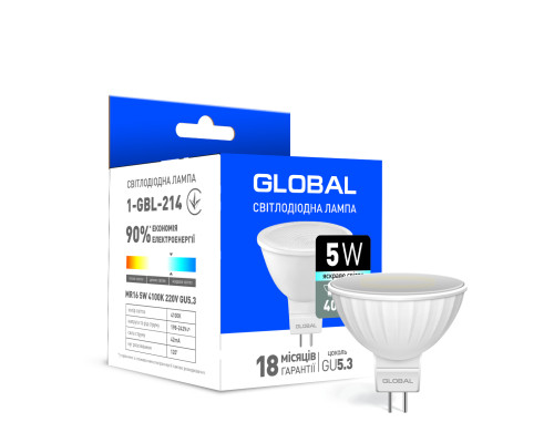 Світлодіодна лампа Global MR16 5W яскраве світло GU5.3