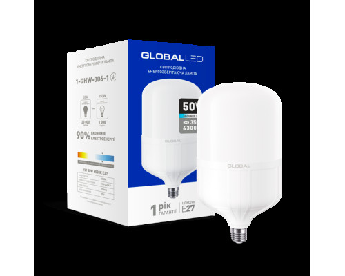 LED лампа (потужна) Global 50W 6500K E27 холодне світло (1-GHW-006-1)