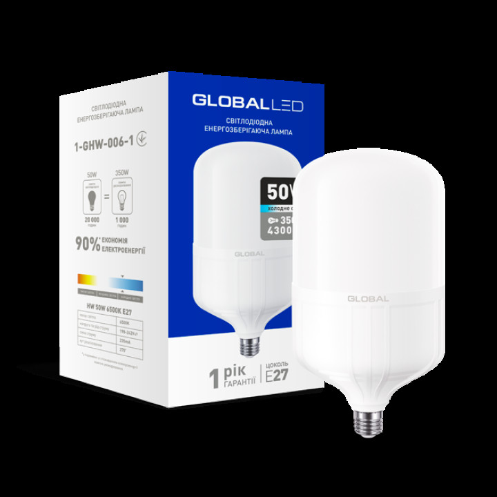 LED лампа (потужна) Global 50W 6500K E27 холодне світло (1-GHW-006-1) · GLOBAL · maxus-1-ghw-006-1