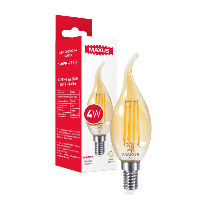 Лампа світлодіодна C37 FM-T 6W 4100K 220V E14 Clear · MAXUS · lampa-svitlodiodna-c37-fm-t-6w-4100k-220v-e14-clear-1-mfm-737