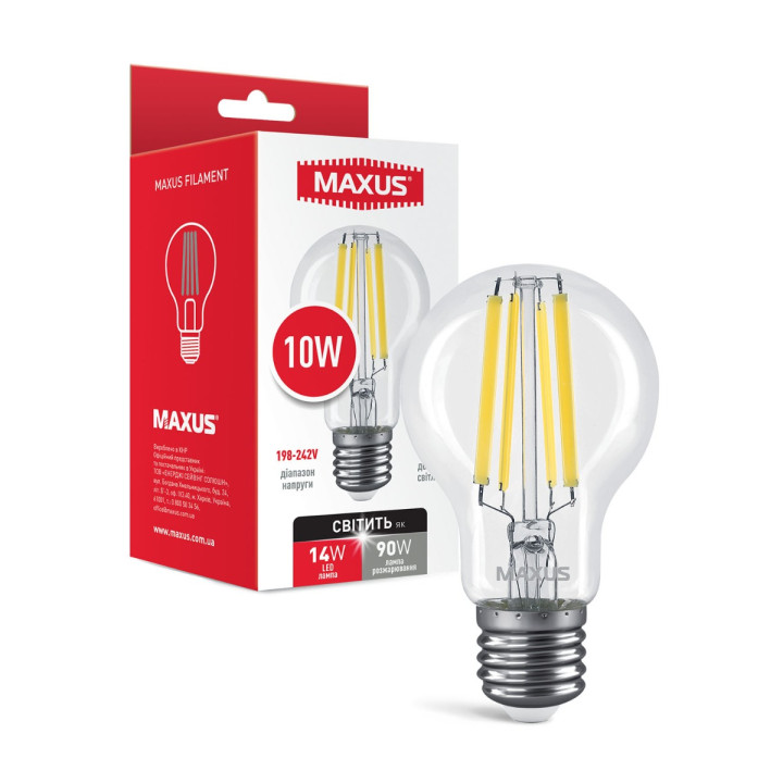 Лампа світлодіодна філаментна A60 FM 10W 4100K 220V E27 Clear · MAXUS · maxus-1-mfm-764