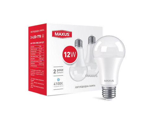 Лампа світлодіодна A60 12W 4100K 220V E27 (2шт)