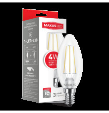 Лампа світлодіодна філаментна MAXUS C37 4W тепле світло E14 (1-LED-537-01)