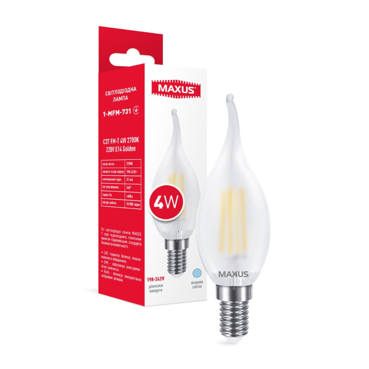 Філаментна LED лампа Maxus G45 4W тепле світло E27 (1-LED-545-01) · MAXUS · led-lampa-maxus-filament-g45-4w-teple-svitlo-e27-1-led-545-01